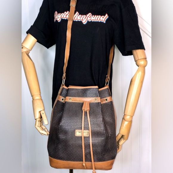 TED LAPIDUS Paris Monogram Leather Drawstring Bucket Crossbody Shoulder Bag - Picture 1 of 17